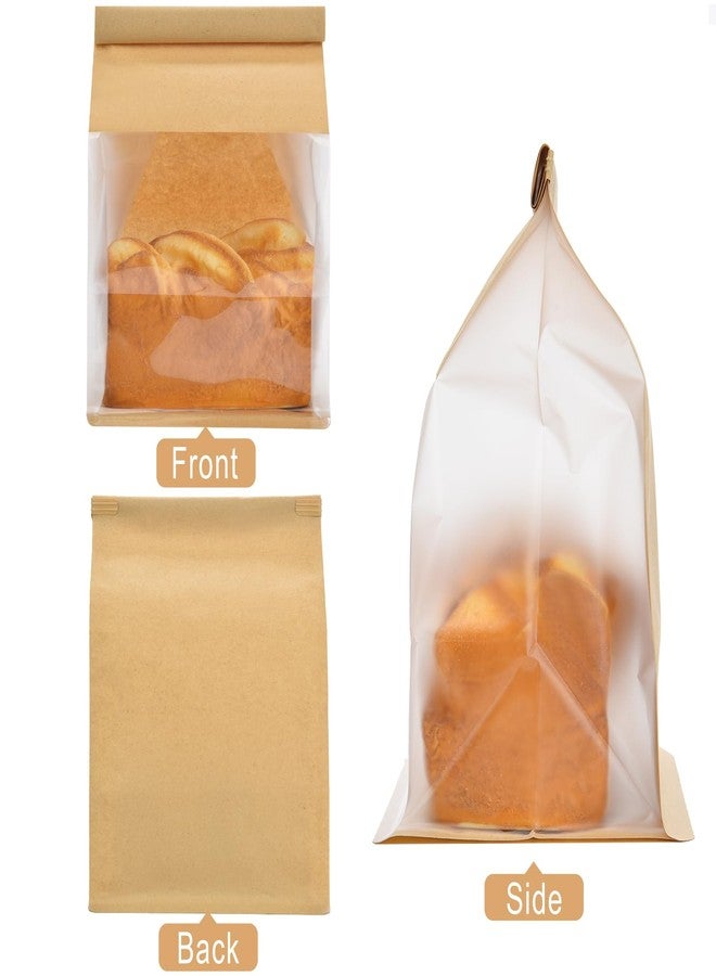Funcoo 50 Paper Bread Bags for Home Bread Sourdough Bakery Storage Bags with Window, Tin Tie Tab Lock Kraft Paper Bag(10.2'' X 6.3'' X 5.1'') ((Kraft+White)) - Image 4