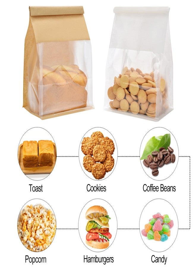 Funcoo 50 Paper Bread Bags for Home Bread Sourdough Bakery Storage Bags with Window, Tin Tie Tab Lock Kraft Paper Bag(10.2'' X 6.3'' X 5.1'') ((Kraft+White)) - Image 5