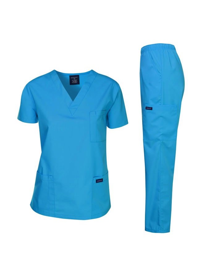 Dagacci Scrubs Medical Uniform Mens Scrub Set Medical Scrubs Top and Pants, Turquoise, XXL - Image 3