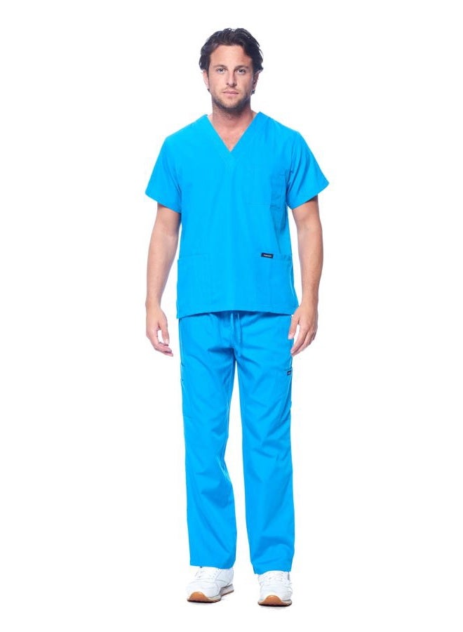Dagacci Scrubs Medical Uniform Mens Scrub Set Medical Scrubs Top and Pants, Turquoise, XXL - Image 1