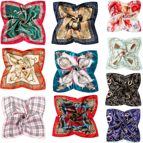 COOLANS 10 PCS Mixed Set Scarf,Fashion Square Satin Neck Scarf Head scarf for Women Hair Scarf Bundle 20 inch x 20 inch (Set D (10 pcs)) - Image 1