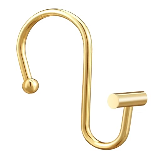 Gracelife Gold Rust Resistant Metal Shower Curtain Rings Set of 12 TBar Hooks for Shower Rod