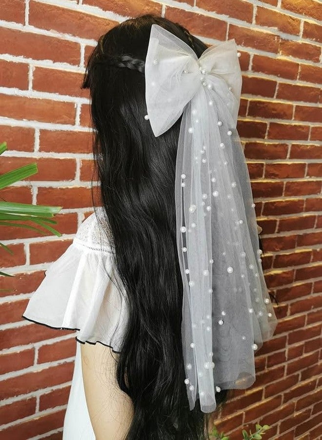 Shidara شيدارا، قطعة واحدة، زينة فاخرة لحفلة توديع العزوبية، مشبك شعر للعروس، هدايا لوصيفات العروس، هدية لحفلة توديع العزوبية، قطع شعر للعروس، طوق رأس، فيونكة بيضاء لؤلؤية، طرحة | لون أبيض - Image 1