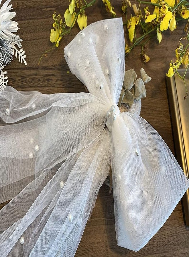 Shidara شيدارا، قطعة واحدة، زينة فاخرة لحفلة توديع العزوبية، مشبك شعر للعروس، هدايا لوصيفات العروس، هدية لحفلة توديع العزوبية، قطع شعر للعروس، طوق رأس، فيونكة بيضاء لؤلؤية، طرحة | لون أبيض - Image 3