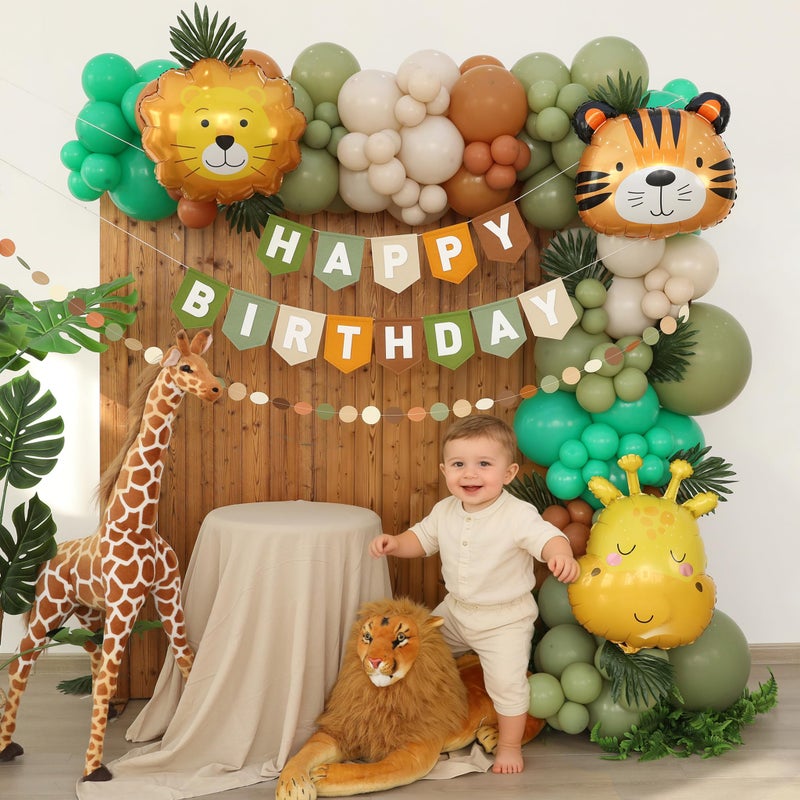 Ereniko Safari Balloon Arch Kit Happy Birthday Banner Felt Brown And Green Wild Animal Zoo Theme Sage Green And Brown Jungle For Baby Boys Party Decorations - Image 3
