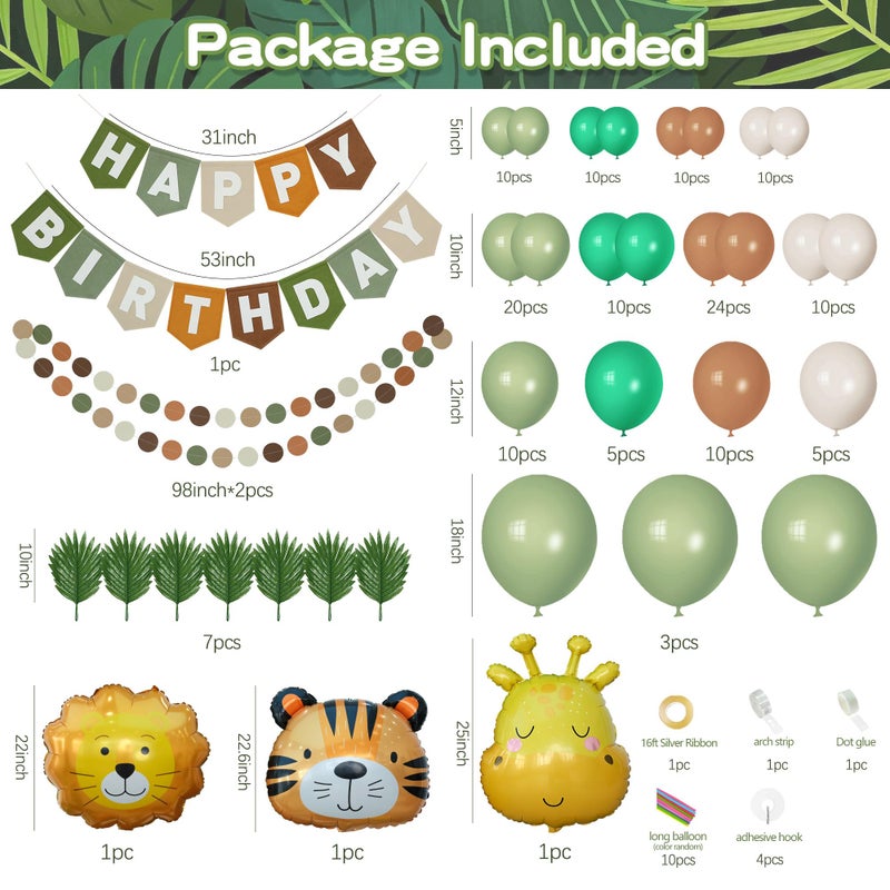 Ereniko Safari Balloon Arch Kit Happy Birthday Banner Felt Brown And Green Wild Animal Zoo Theme Sage Green And Brown Jungle For Baby Boys Party Decorations - Image 2