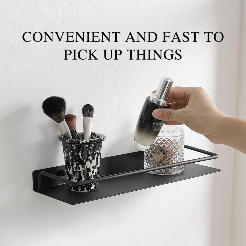 RFOUO Small Shelf for Wall, Small Floating Shelf, Black Wall Shelves, Metal Bathroom Shelves, Metal Floating Shelves for Bathroom Bedroom Kitchen (Black, 8Inch) - Image 5