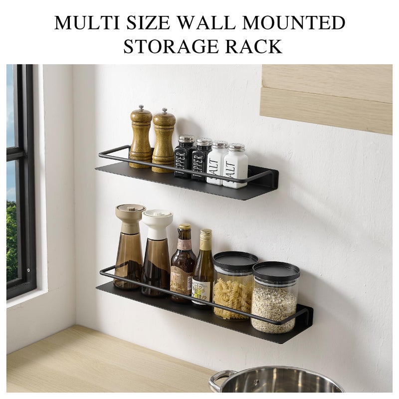 RFOUO Small Shelf for Wall, Small Floating Shelf, Black Wall Shelves, Metal Bathroom Shelves, Metal Floating Shelves for Bathroom Bedroom Kitchen (Black, 8Inch) - Image 2
