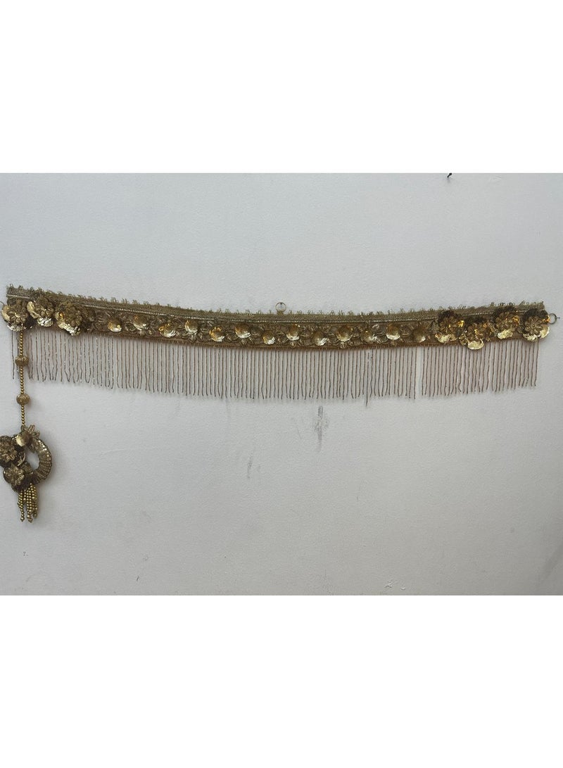 زينة ديوالي / زينة ذهبية أنيقة للباب - بندهنوار مزخرف بأزهار مع خرز متدلي / طويل معلق من جانب واحد - Image 1