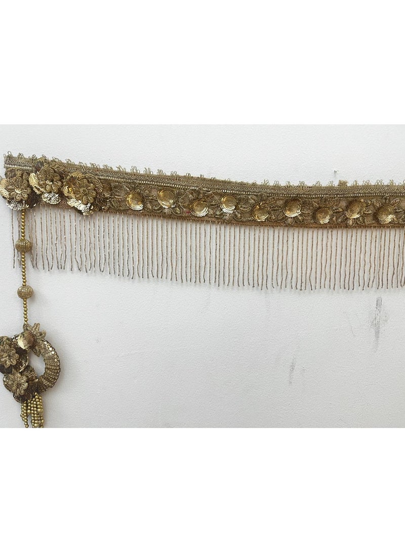 زينة ديوالي / زينة ذهبية أنيقة للباب - بندهنوار مزخرف بأزهار مع خرز متدلي / طويل معلق من جانب واحد - Image 2