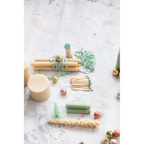 Creative Co-Op Unscented Tree Shaped Taper Candles, Eggnog Beige, Boxed Set Of 2 - Image 3