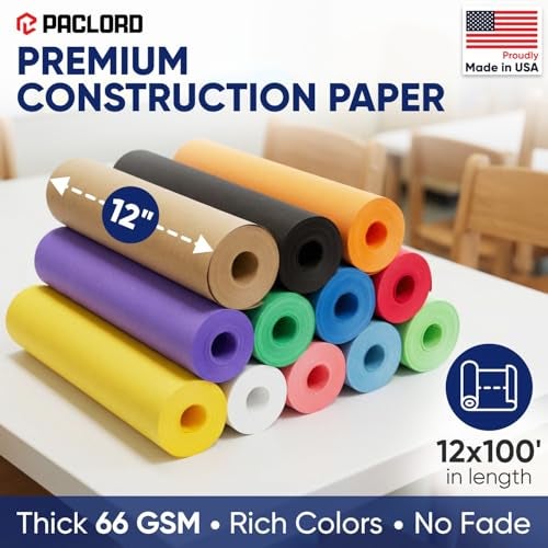 Paclord Multi-Color Construction Paper Set 12" x 100 ft – 12 Colors, Made in USA – Bulletin Board Paper for Classrooms, School & Arts Crafts - Image 2