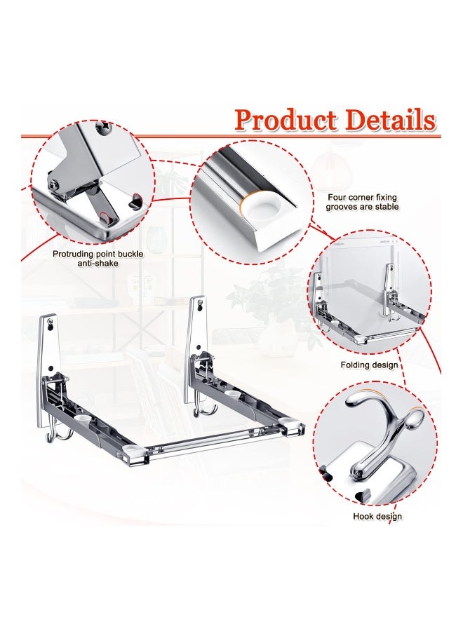 Universal Stainless Steel Microwave Oven Wall Mount Bracket with Removable Hooks Arm Adjustable Foldable Kitchen Stretch Stand Shelf Rack Load 100LB - Image 5
