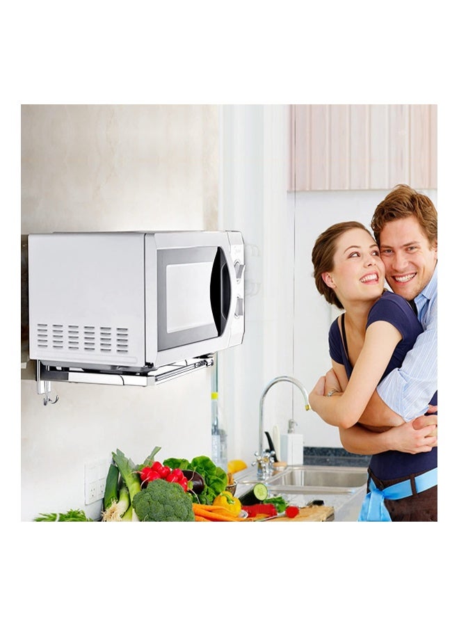 Universal Stainless Steel Microwave Oven Wall Mount Bracket with Removable Hooks Arm Adjustable Foldable Kitchen Stretch Stand Shelf Rack Load 100LB - Image 3