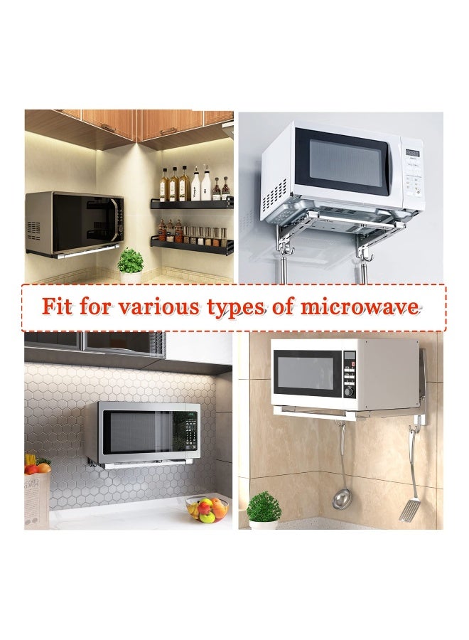 Universal Stainless Steel Microwave Oven Wall Mount Bracket with Removable Hooks Arm Adjustable Foldable Kitchen Stretch Stand Shelf Rack Load 100LB - Image 2