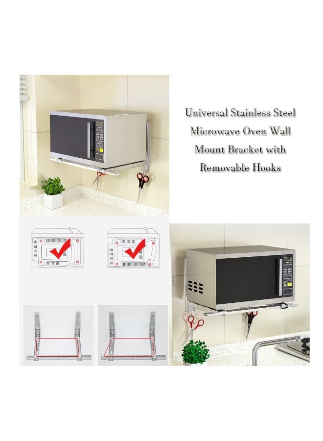 Universal Stainless Steel Microwave Oven Wall Mount Bracket with Removable Hooks Arm Adjustable Foldable Kitchen Stretch Stand Shelf Rack Load 100LB - Image 4