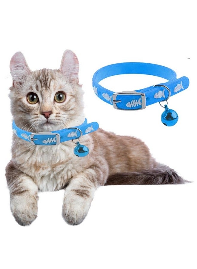 Sage Square 'S Multicolored Adjustable Rubber Silicone Cat Collar With Bell | Where Training Meets Style In A Vibrant Feline Design | Durable Rubber Silicone Promises Lasting Wear (Blue) - Image 1