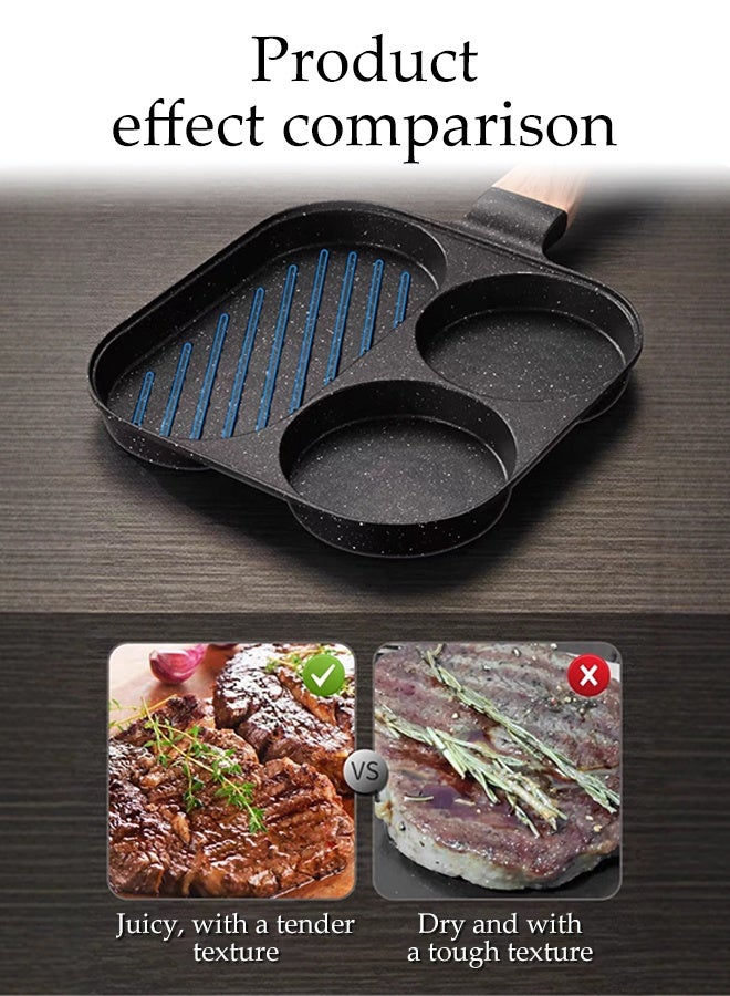 DUNISO Egg Frying Pan,3-in-1 Nonstick Pan Divided Breakfast with Heat Resistant Handle,Aluminium Alloy Omelette Skillet Suitable for Gas Stove & Induction Cookware - Image 4