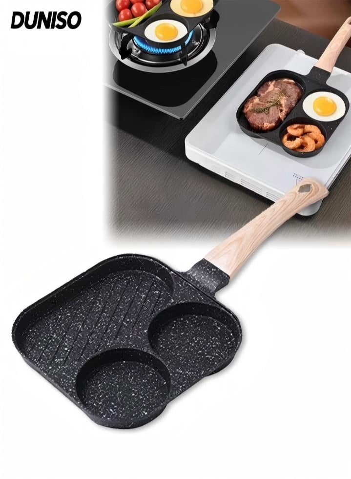 DUNISO Egg Frying Pan,3-in-1 Nonstick Pan Divided Breakfast with Heat Resistant Handle,Aluminium Alloy Omelette Skillet Suitable for Gas Stove & Induction Cookware - Image 1