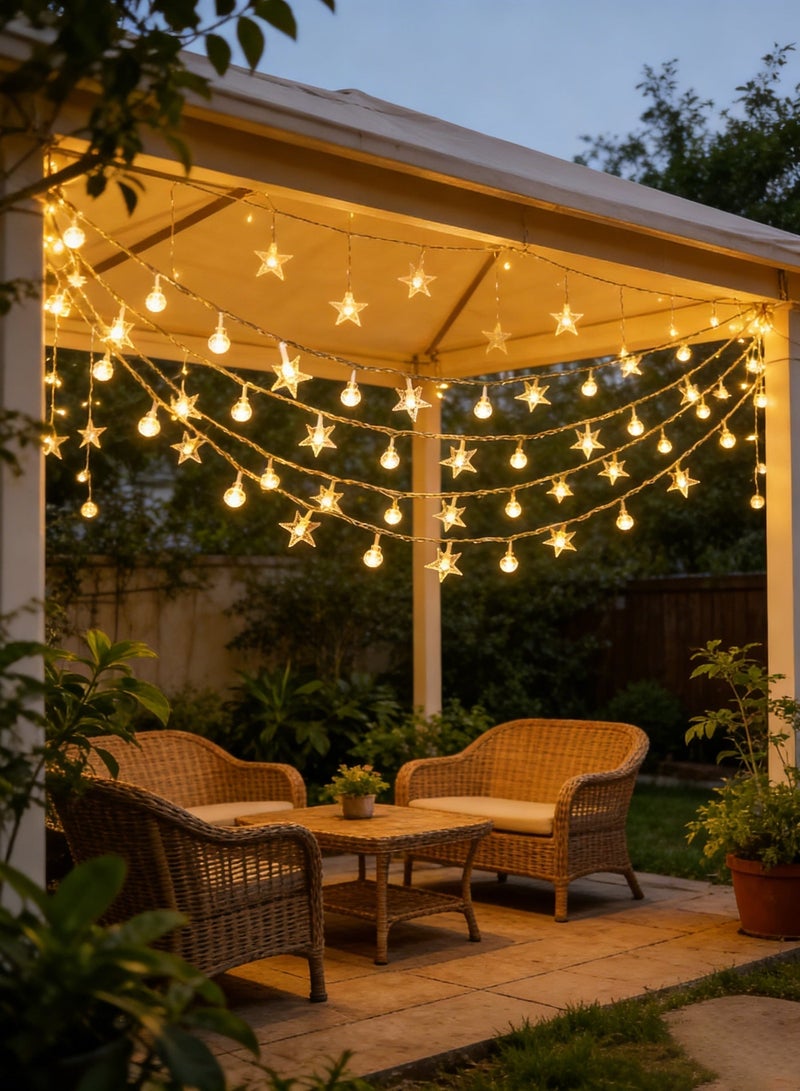 Led Courtyard String Lights 10M - 80 Warm White LED Curtain Fairy Lights with Twinkling Star & Sphere, Waterproof IP65 for Indoor/Outdoor, USB Powered - Ideal for Garden, Patio, Bedroom, Party, Home Decor - Image 2