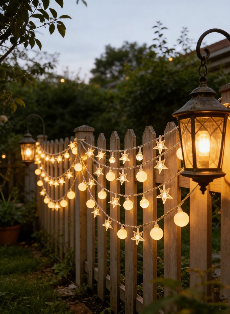 Led Courtyard String Lights 10M - 80 Warm White LED Curtain Fairy Lights with Twinkling Star & Sphere, Waterproof IP65 for Indoor/Outdoor, USB Powered - Ideal for Garden, Patio, Bedroom, Party, Home Decor - Image 3