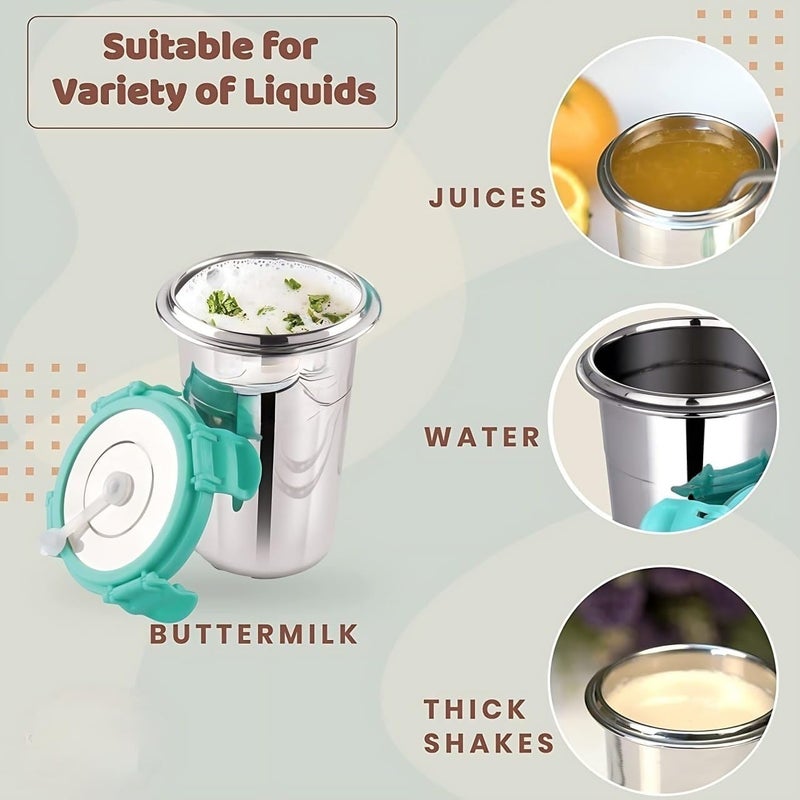 Gladnes Stainless Steel Tumbler with Silicon Aperture Steel sip Leak Proof Set of 1 pcs with 1 Straws 1 Brush Glass Tumbler Steel sip Steel Glass with sip CapacitySea Green 400ml 1 pcs - Image 2