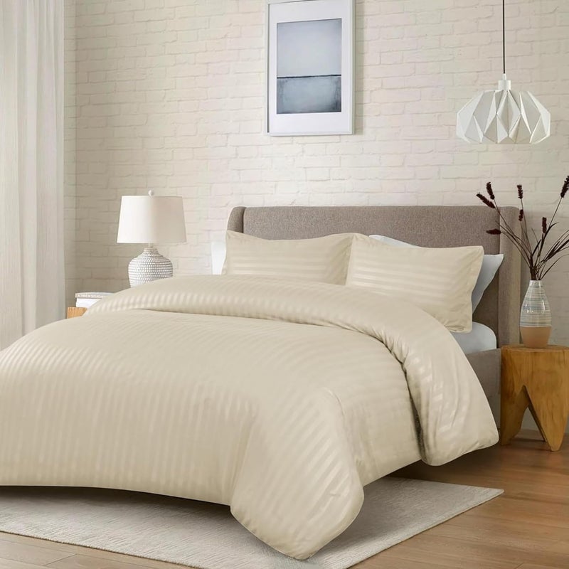 FOAM CRAFT Stripe 3-Piece Duvet Cover Set - 100% Cotton, Cream, King Size - Image 1