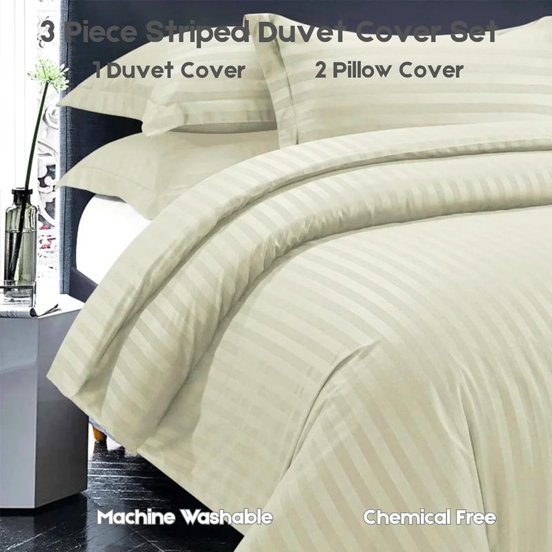 FOAM CRAFT Stripe 3-Piece Duvet Cover Set - 100% Cotton, Cream, King Size - Image 5