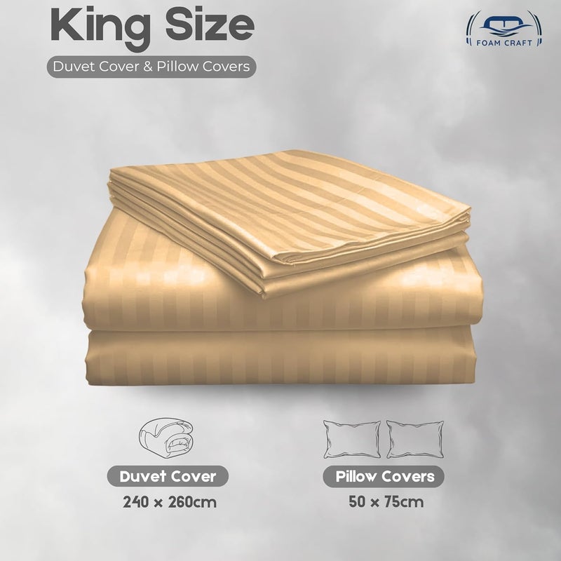 FOAM CRAFT Stripe 3-Piece Duvet Cover Set - 100% Cotton, Cream, King Size - Image 2