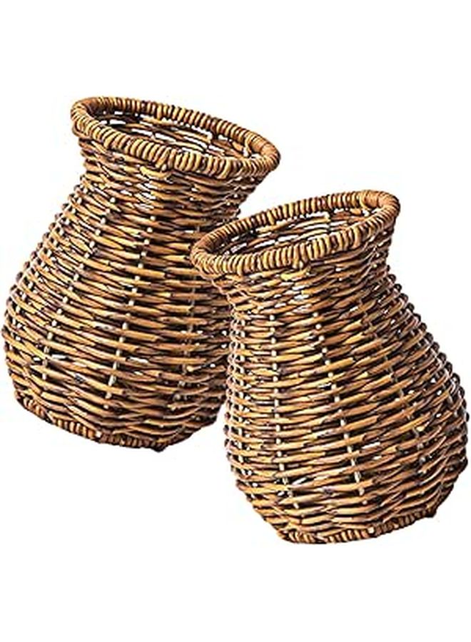Handmade Farmhouse Vase Set of 2 Imitation Rattan Woven Flower Holder for Tabletop Decor - Image 1