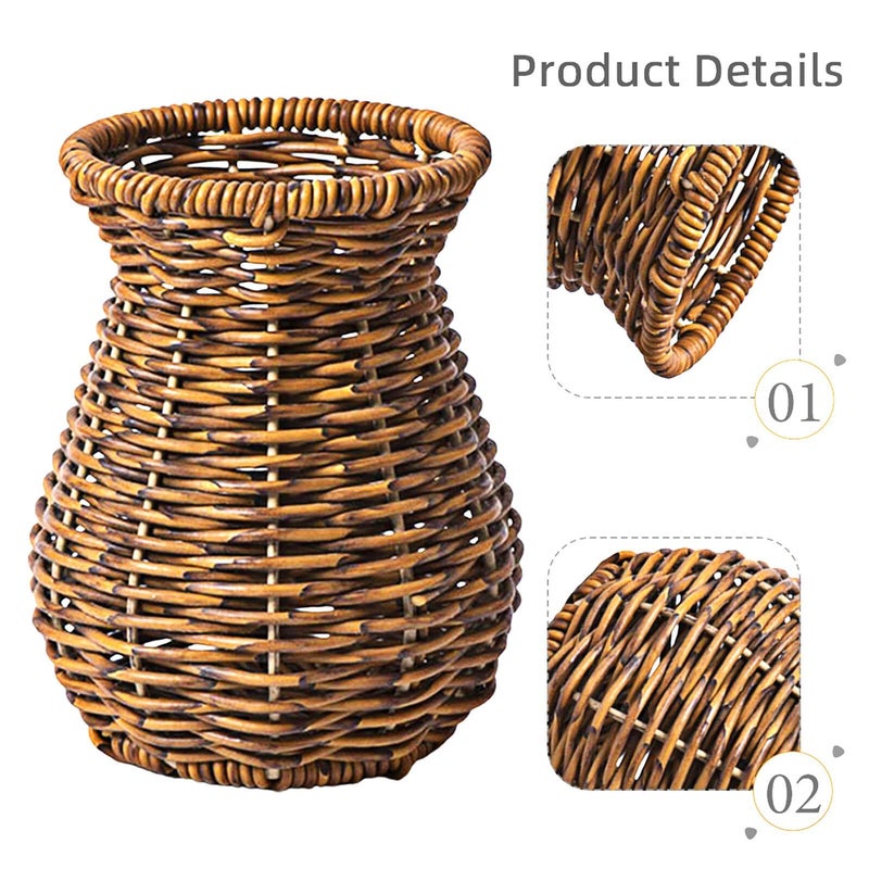 Handmade Farmhouse Vase Set of 2 Imitation Rattan Woven Flower Holder for Tabletop Decor - Image 4