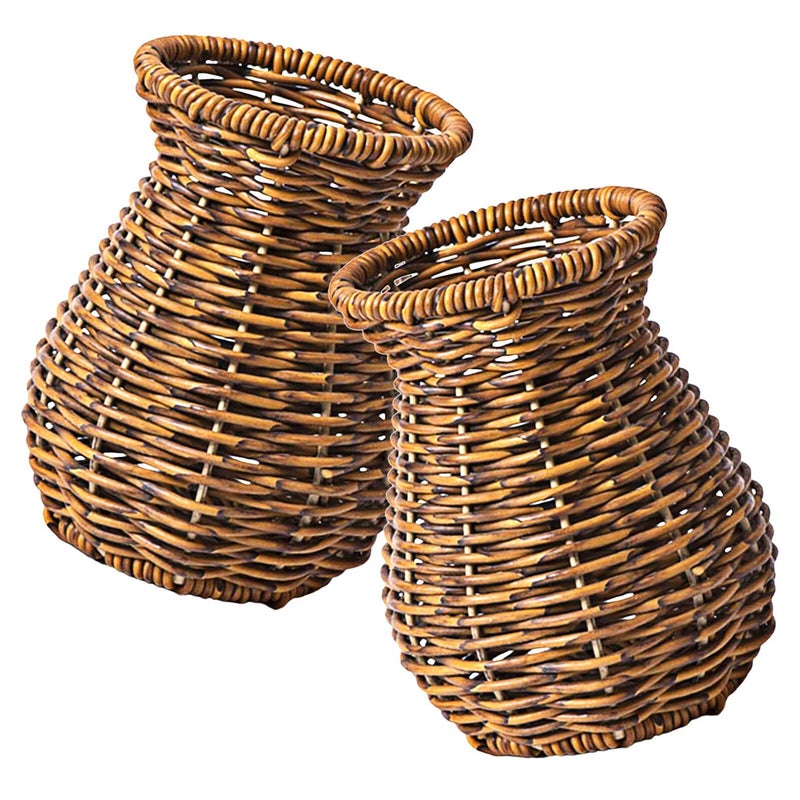 Handmade Farmhouse Vase Set of 2 Imitation Rattan Woven Flower Holder for Tabletop Decor - Image 2