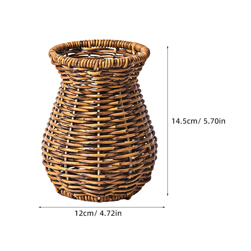 Handmade Farmhouse Vase Set of 2 Imitation Rattan Woven Flower Holder for Tabletop Decor - Image 3