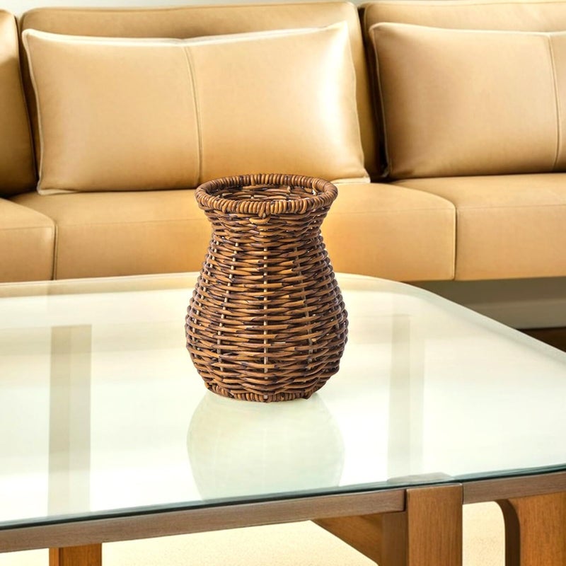 Handmade Farmhouse Vase Set of 2 Imitation Rattan Woven Flower Holder for Tabletop Decor - Image 5