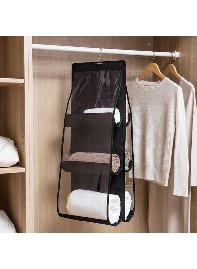 6-Pocket Clear Handbag & Purse Organizer – Hanging Bag Storage Shelf for Closet, Wardrobe, or Over-the-Door, Space-Saving Design, Durable Black Hanging Organizer for Handbags, Purses, Clutches, and Accessories (1 Pack). - Image 5