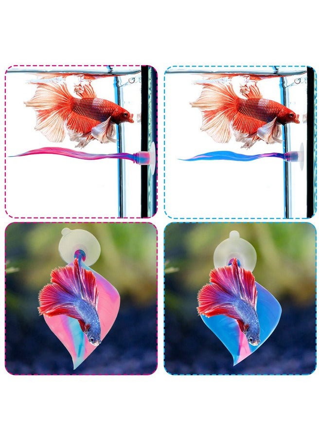 WILLBOND WILLBOND 2 Pieces Silicone Betta Bed Leaf Hammock for Betta Fish, Betta Fish Bed, Practical Resting Spot, No BPA, Comfortable and Safe (Blue, Pink)  - Image 4