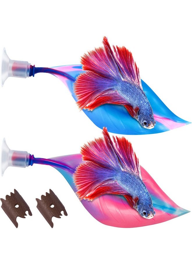 WILLBOND WILLBOND 2 Pieces Silicone Betta Bed Leaf Hammock for Betta Fish, Betta Fish Bed, Practical Resting Spot, No BPA, Comfortable and Safe (Blue, Pink)  - Image 1