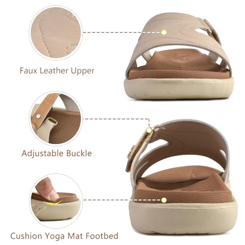KuaiLu Womens Fashion Orthotic Slides Ladies Lightweight Athletic Yoga Mat Walking Sandals Slip On Thick Cushion Recovery Slippers Sandles Comfortable Plantar Fasciitis Arch Support Tan Beige Size 6 - Image 4