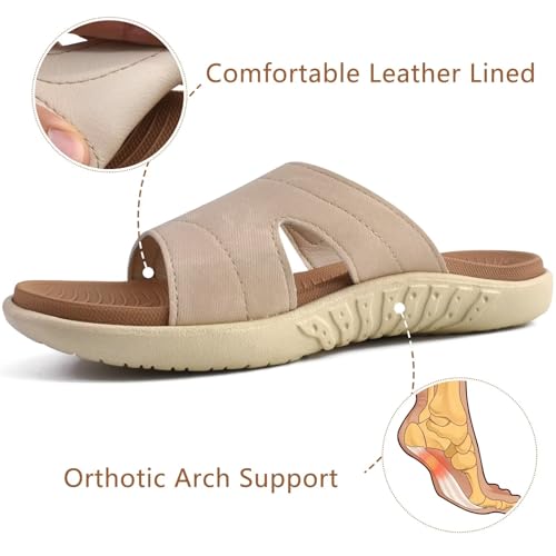 KuaiLu Womens Fashion Orthotic Slides Ladies Lightweight Athletic Yoga Mat Walking Sandals Slip On Thick Cushion Recovery Slippers Sandles Comfortable Plantar Fasciitis Arch Support Tan Beige Size 6 - Image 3