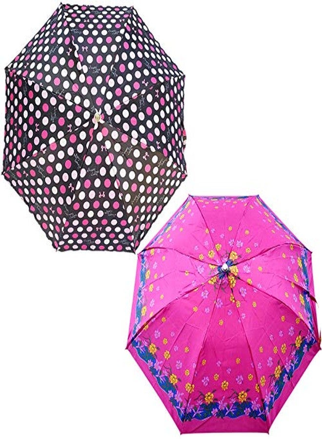 RAINPOPSON 2 Fold Printed Big Size Umbrella for Women & Men UV Protection Office Umbrella Combo for Girls/Men/Women (Multicolor & Pink Printed) - Set of 2 - Image 1