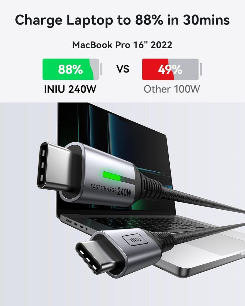 INIU Type C Cable 2M, 2 Packs 240W Nylon-Braided Cord Charger Cable, Super Fast Charging USB C Cable for iPhone 16 15 Pro Max Samsung S25 S24 S23 S22 Nintendo Switch 2 Steam Deck Laptops etc. - Image 3