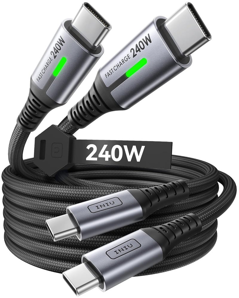 INIU Type C Cable 2M, 2 Packs 240W Nylon-Braided Cord Charger Cable, Super Fast Charging USB C Cable for iPhone 16 15 Pro Max Samsung S25 S24 S23 S22 Nintendo Switch 2 Steam Deck Laptops etc. - Image 1