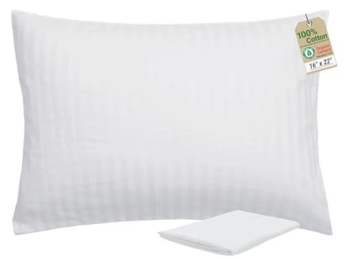 ZPECC Toddler Pillow with Pillowcase 16x22 Organic Cotton Hypoallergenic Kids Pillow Baby Essentials for Travel Crib Daycare Stroller Intended for Age 2 and up White Stripe - Image 1