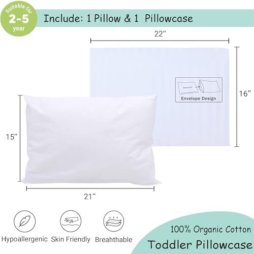 ZPECC Toddler Pillow with Pillowcase 16x22 Organic Cotton Hypoallergenic Kids Pillow Baby Essentials for Travel Crib Daycare Stroller Intended for Age 2 and up White Stripe - Image 3