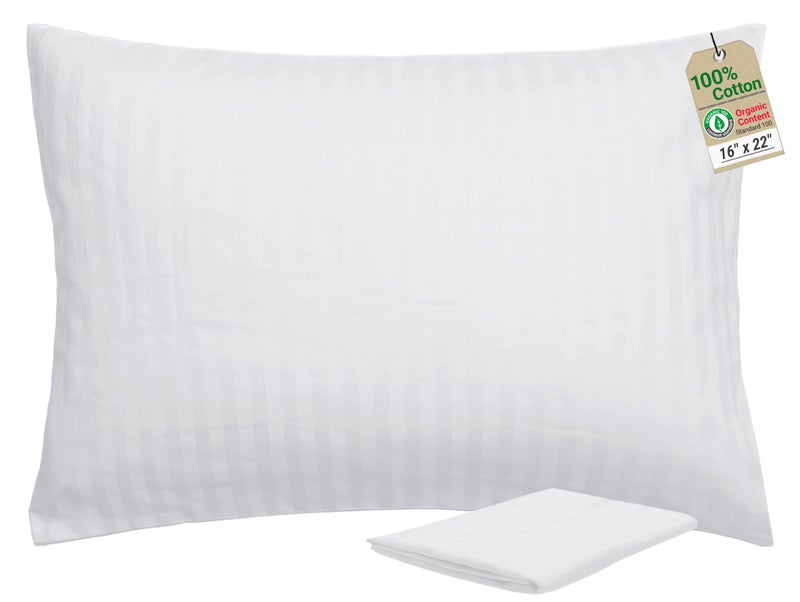 ZPECC Toddler Pillow with Pillowcase 16x22 Organic Cotton Hypoallergenic Kids Pillow Baby Essentials for Travel Crib Daycare Stroller Intended for Age 2 and up White Stripe - Image 2