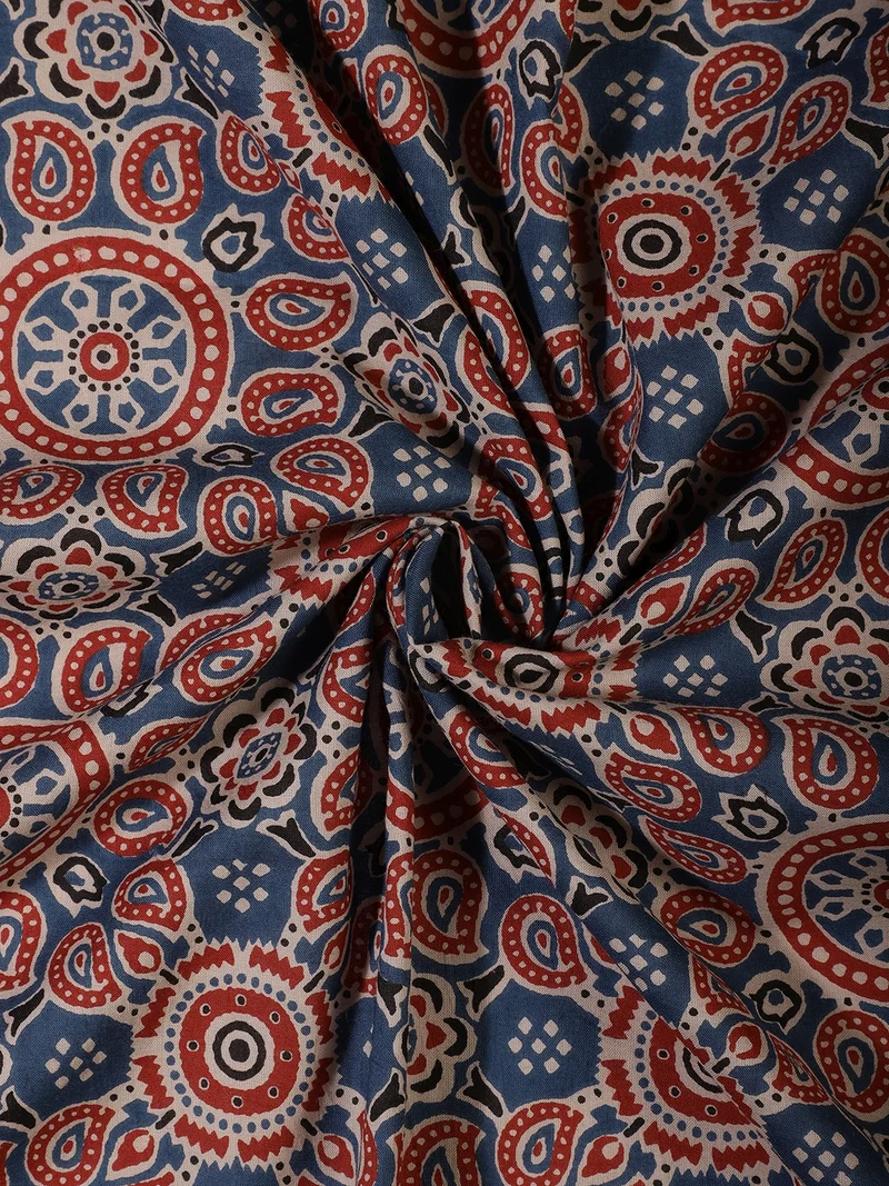 AKS Blue & Red Paisley Mandala Print Fabric
