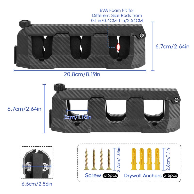 Ruppence 4-Pack Fishing Rod Holder for Garage, Wall Mounted Fishing Pole Holders with EVA Foam, Vertical Fishing Rod Rack Storage for Boats, Garage, Wall, Ceiling - Image 2