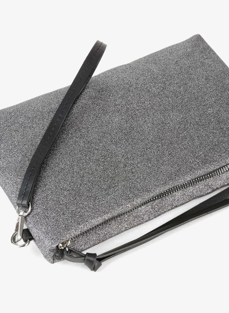 Women's Bellis Glitter Gray Lined Synthetic Leather Wrist Strap Portfolio Hand and Clutch Bag