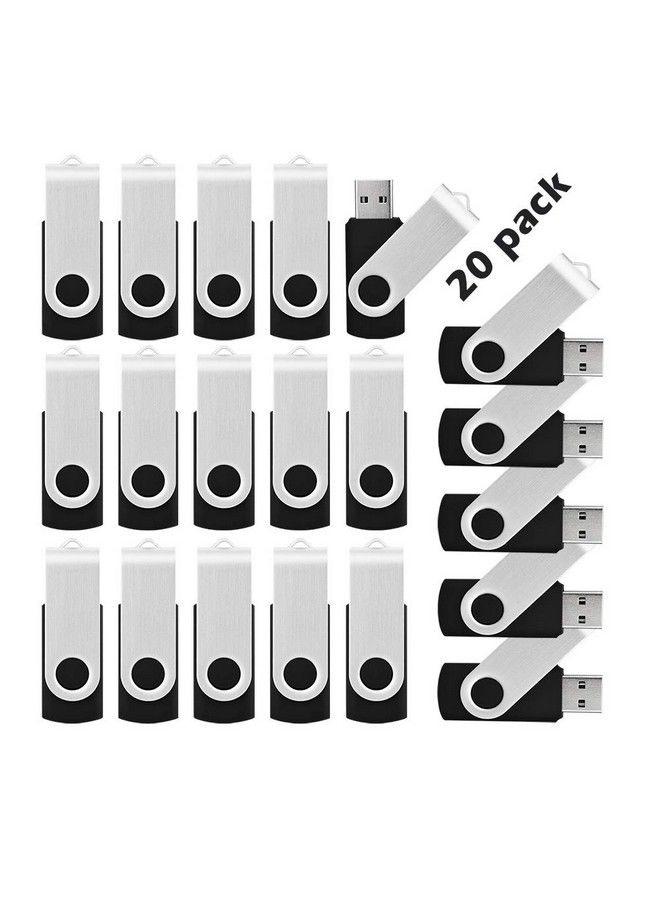 Kootion محرك أقراص فلاش USB سعة 16 جيجابايت من Kootion، مجموعة من 20 محرك أقراص فلاش، محرك أقراص USB بسعة 16 جيجابايت، محرك أقراص USB كبير، محرك أقراص USB دوار لتخزين البيانات، أسود - Image 1