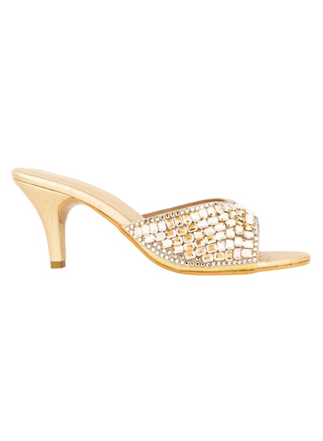 Dollar's Fashion Haya Women Party Heels, Elegant Beaded Slip On Dress Heels for Women, Stylish Evening Sandals for Events and Special Occasions (Gold) - Image 4